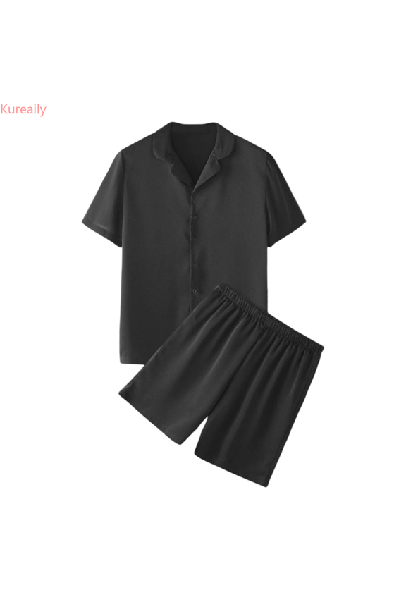 Male Spring And Summer Soild Color Satin Imitation Silk Comfortable Shirt Shorts Home Service Suit Summer Pajamas