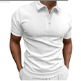 thumbnail image 1 of Kureaily Male Summer Casual Striped Fabric T Shirt Button Turn Down Collar Short Sleeve Soild Color Top Closure Polo Shirt, 1 of 1