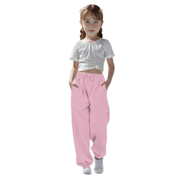 Kureaily Medium And Large Children Casual Girls Solid Color Drawstring Sweatpants 3-4 Years