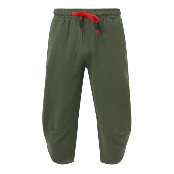 Kureaily Men Casual Pants Loose Cotton And Linen Fashionable Outdoor Beach Cropped Pants