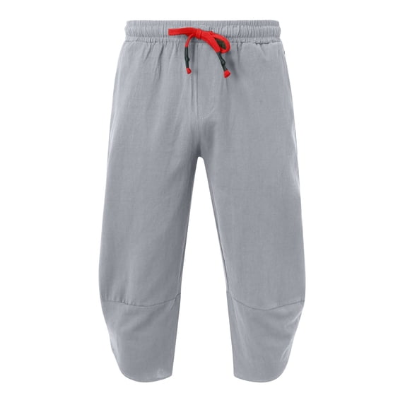Kureaily Men Casual Pants Loose Cotton And Linen Fashionable Outdoor Beach Cropped Pants