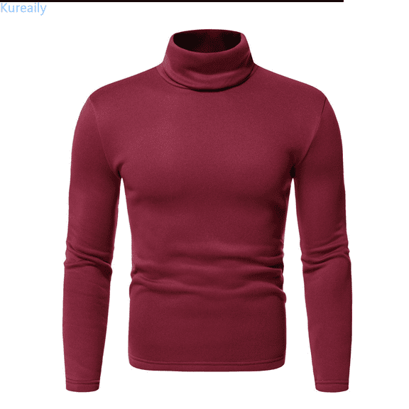 Kureaily Men Casual Turtleneck Slim Fit Basic Tops Lightweight Thin Pullover Sweater Long Sleeve Underwear Male Blouse T-Shirt