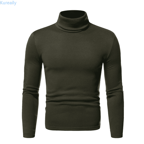 Kureaily Men Casual Turtleneck Slim Fit Basic Tops Lightweight Thin Pullover Sweater Long Sleeve Underwear Male Blouse T-Shirt