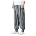thumbnail image 1 of Kureaily Men Drawstring Pants Summer Baggy Boho Yoga Loose Casual Drop Crotch Trouser With Pockets, 1 of 5
