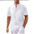 thumbnail image 1 of Kureaily Men Soild Color Shirt Short Sleeve Hippie Casual Band Collar Summer Beach T Shirts Casual Button Down Washed T-Shirts, 1 of 1