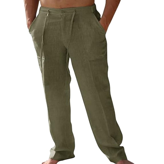 Kureaily Men Spring And Summer Pant Casual All Solid Color Loose Trouser Fashion Beach Pant