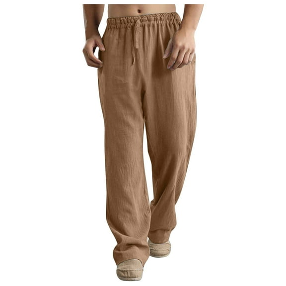 Kureaily Men Spring And Summer Pant Casual All Solid Color Painting Loose Plus Size Trouser Fashion Beach Pockets Pant