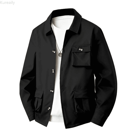 Kureaily Men's Autumn And Winter Daily Casual Sports Pocket Lapel Long Sleeved Jacket Men's Casual Overcoat