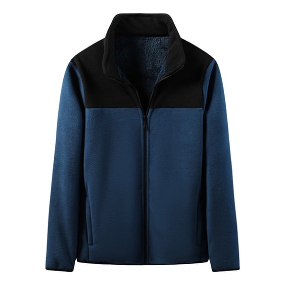 Kureaily Men's Autumn And Winter Thicken Fleece Patchwork Outdoor Sport Plush Cardigan Loose Sweater Coat