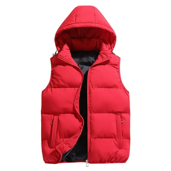Kureaily Men's Autumn And Winter Vest Coat Coat Hat Removable Solid Colour Thickened Loose Vest