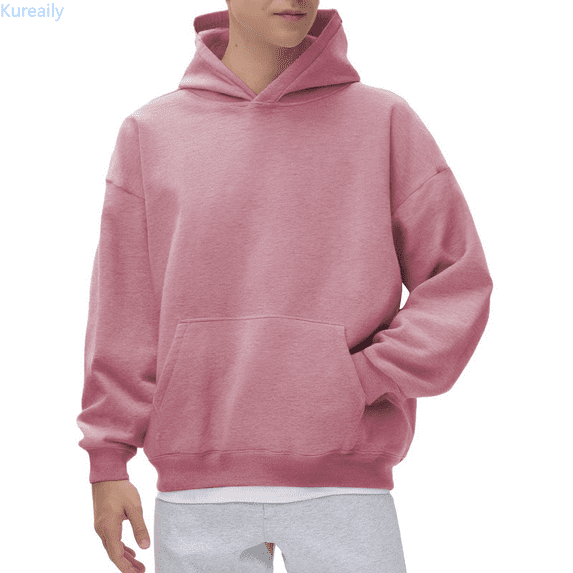 Kureaily Men's Casual Pullover Hoodie Solid Color Loose Fit Pocket Winter Sweatshirt Comfortable Soft Fabric For Daily Wear Casual Hooded Sweatshirts