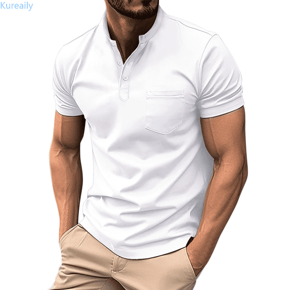Kureaily Men's Casual Shirt with Pocket Basic Color Short Sleeve Business Work Shirts Summer Tees Top Shirt