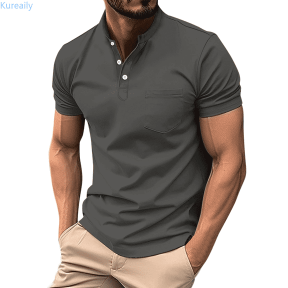Kureaily Men's Casual Shirt with Pocket Basic Color Short Sleeve Business Work Shirts Summer Tees Top Shirt