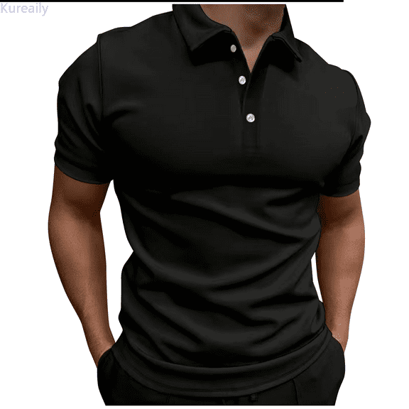 Kureaily Men's Casual Shirts Classic Button Basic Short Sleeve Shirt Solid Color Cotton Tees Stylish Tops