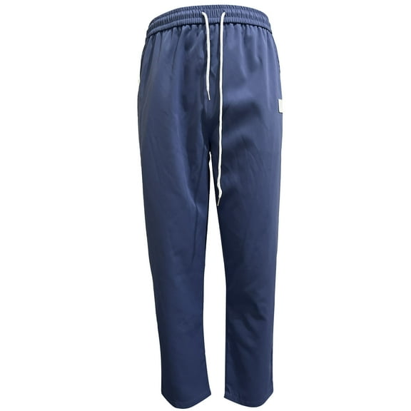 Kureaily Men's Casual Slim Fit Leather Label Cropped Pants Solid Color Casual Pocket Pants