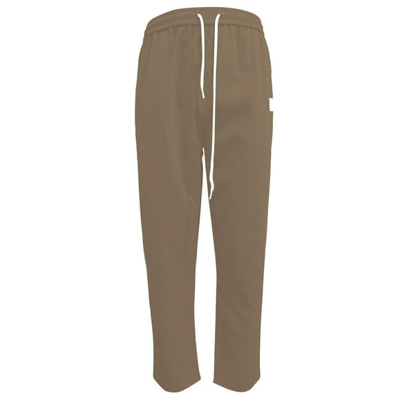 Kureaily Men's Casual Slim Fit Leather Label Cropped Pants Solid Color Casual Pocket Pants