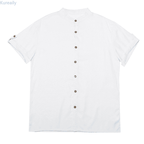 Kureaily Men's Casual Solid Color Short Sleeve Stand Collar Shirt For Business Commute Wear Comfortable Breathable Lightweight Daily Outfit Men's Button Down Shirts