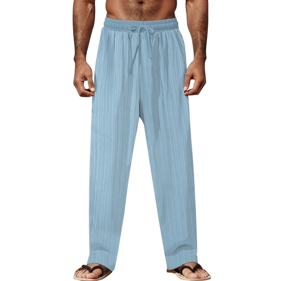 Kureaily Men's Casual Summer Pants Loose Fit Comfortable Everyday Trousers Breathable Lightweight Long Pants For Daily Wear And Leisure Activities