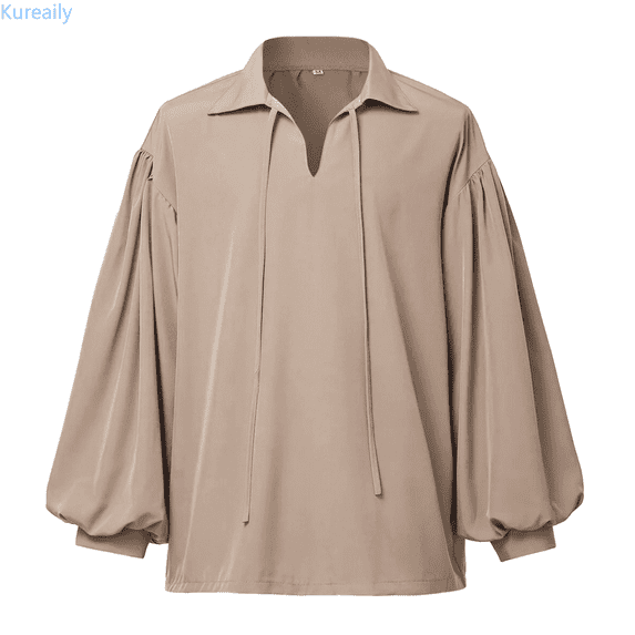 Kureaily Men's Casual V Neck Loose Fit Shirt With Drawstring Detail Comfortable Breathable Top For Daily Wear And Outdoor Activities Short Sleeve Shirts