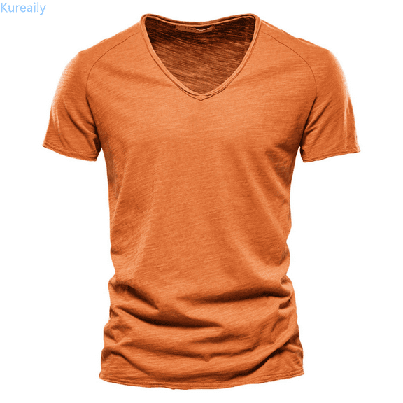 Kureaily Men's Casual V Neck T Shirts Loose Fit Comfortable Stretchy Pure Color Summer Tee For Daily Wear Tops Casual Button Down Washed T-Shirts