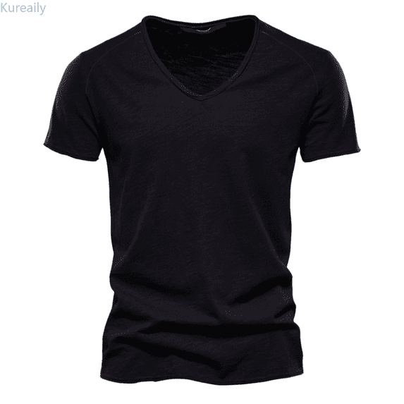 Kureaily Men's Casual V Neck T Shirts Loose Fit Comfortable Stretchy Pure Color Summer Tee For Daily Wear Tops Cotton Tee Shirt Top