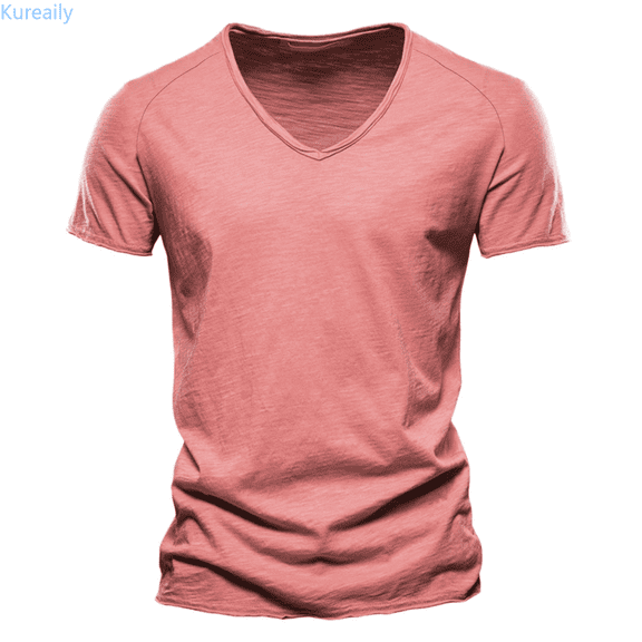 Kureaily Men's Casual V Neck T Shirts Loose Fit Comfortable Stretchy Pure Color Summer Tee For Daily Wear Tops Summer Lightweight T-Shirts