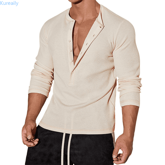 Kureaily Men's Casual Vacation Style Coconut Long Sleeve Shirt Top Men's Classic Shirt