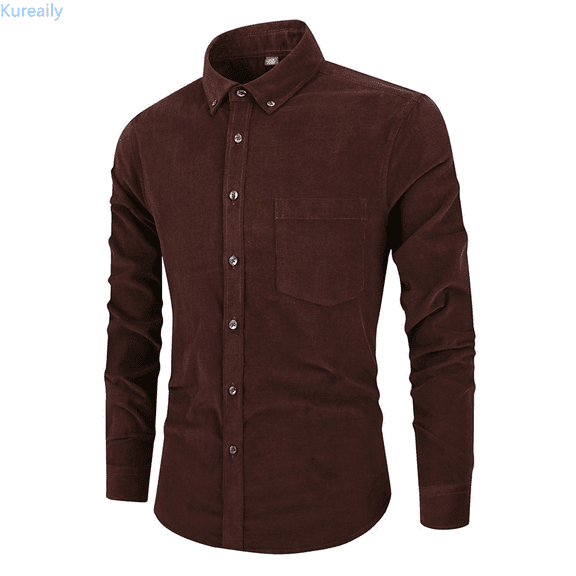 Kureaily Men's Corduroy Shirt Long Sleeve Slim Fit Casual Stylish Button Down Top For Daily Wear Outdoor Activities Men's Casual Button Down Shirts