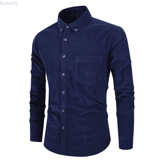Kureaily Men's Corduroy Shirt Long Sleeve Slim Fit Casual Stylish Button Down Top For Daily Wear Outdoor Activities Summer Beach Shirts