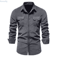 thumbnail image 1 of Kureaily Men's Corduroy Shirts Casual Western Long Sleeve Button Down Shacket Jackets with 2 Flap Pocket, 1 of 5