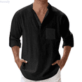 thumbnail image 1 of Kureaily Men's Cotton Linen Henley T-Shirts Long Sleeve Hippie Casual Beach T-Shirts, 1 of 1