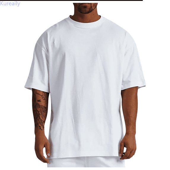 Kureaily Men's Cotton Oversized T-Shirts Casual Loose Short Sleeve Crew Neck Basic Tops Solid Athletic Tee
