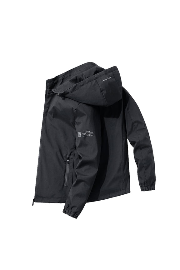 Men's Fall & Winter Letter Print Mock Neck Zip Up Jacket Casual Solid Regular Fit Long Sleeve Jackets With Pockets