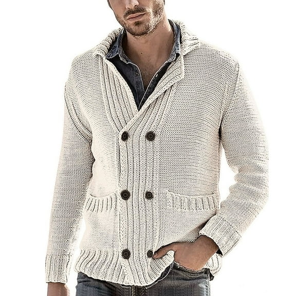 Kureaily Men's Fashion Cardigan Sweater Double Sweater Knitted Men's Cardigan Solid Color Large Pocket Jacket