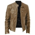 thumbnail image 1 of Kureaily Men's Leather Jacket Stand Collar PU Leather Outwear Coat, 1 of 3