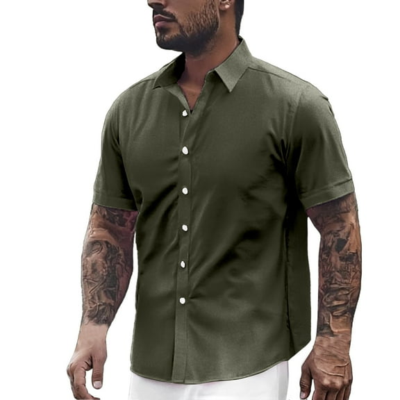 Kureaily Men's Fit Dress Shirts Wrinkle-Free Short Sleeve Casual Button Down Shirt