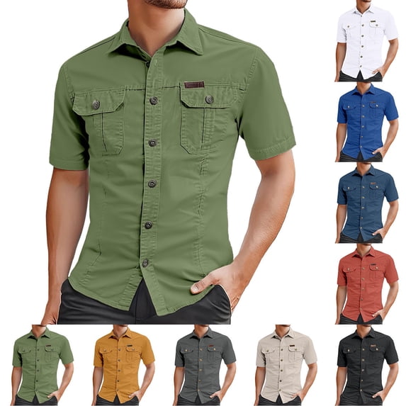 Kureaily Men's Fitted Casual Short Sleeve Button Up Shirts Lightweight Beach Tops with Pocket