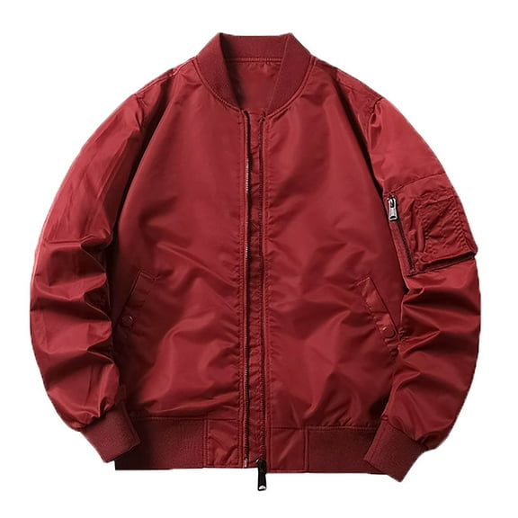 Kureaily Men's Flight Jacket Textured Athletic Casual Solid Colour Jacket Coat