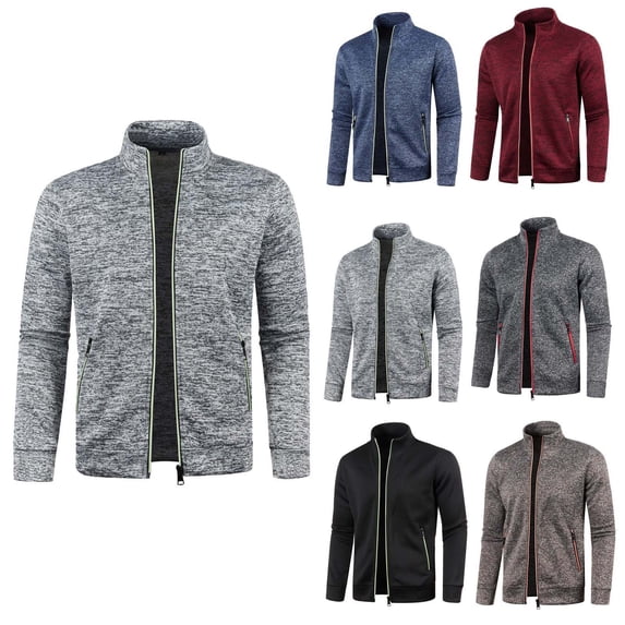 Kureaily Men's Full Zipper Casual Stand Collar Sweater Knit Long Sleeve Sweater