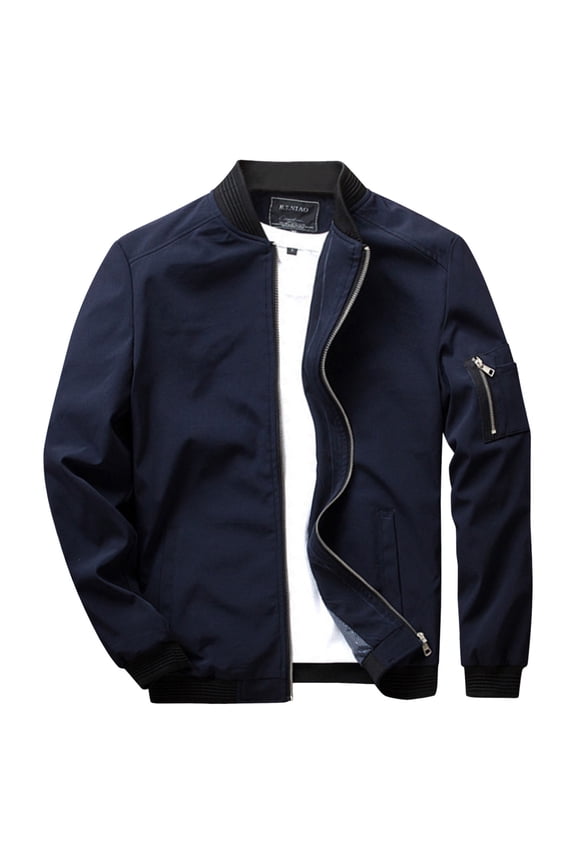 Men's Lightweight Jackets Full Zip Up Light Coat Collar Jacket Casual Windbreaker Jacket with Zip Pockets
