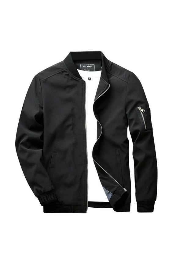 Men's Lightweight Jackets Full Zip Up Light Coat Collar Jacket Casual Windbreaker Jacket with Zip Pockets