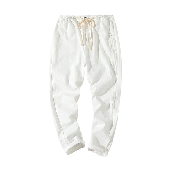 Kureaily Men's Linen Pants Casual Long Pants Loose Lightweight Drawstring Yoga Beach Trousers Casual Trousers