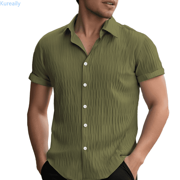 Kureaily Men's Loose Fit Plus Size Short Sleeve Casual Shirt Solid Color Beach Shirt For Summer Wear Short Sleeve Casual Shirts