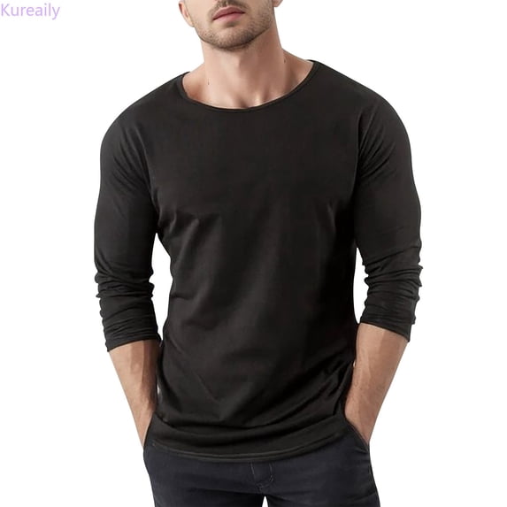 Kureaily Men's Muscle Exercise Slim Fit T Shirt Gym Exercise Long Sleeve T Shirt Casual T-Shirts,XX-Large/(Black)