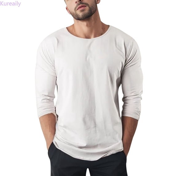 Kureaily Men's Muscle Exercise Slim Fit T Shirt Gym Exercise Long Sleeve T Shirt Casual T-Shirts,XX-Large/(White)