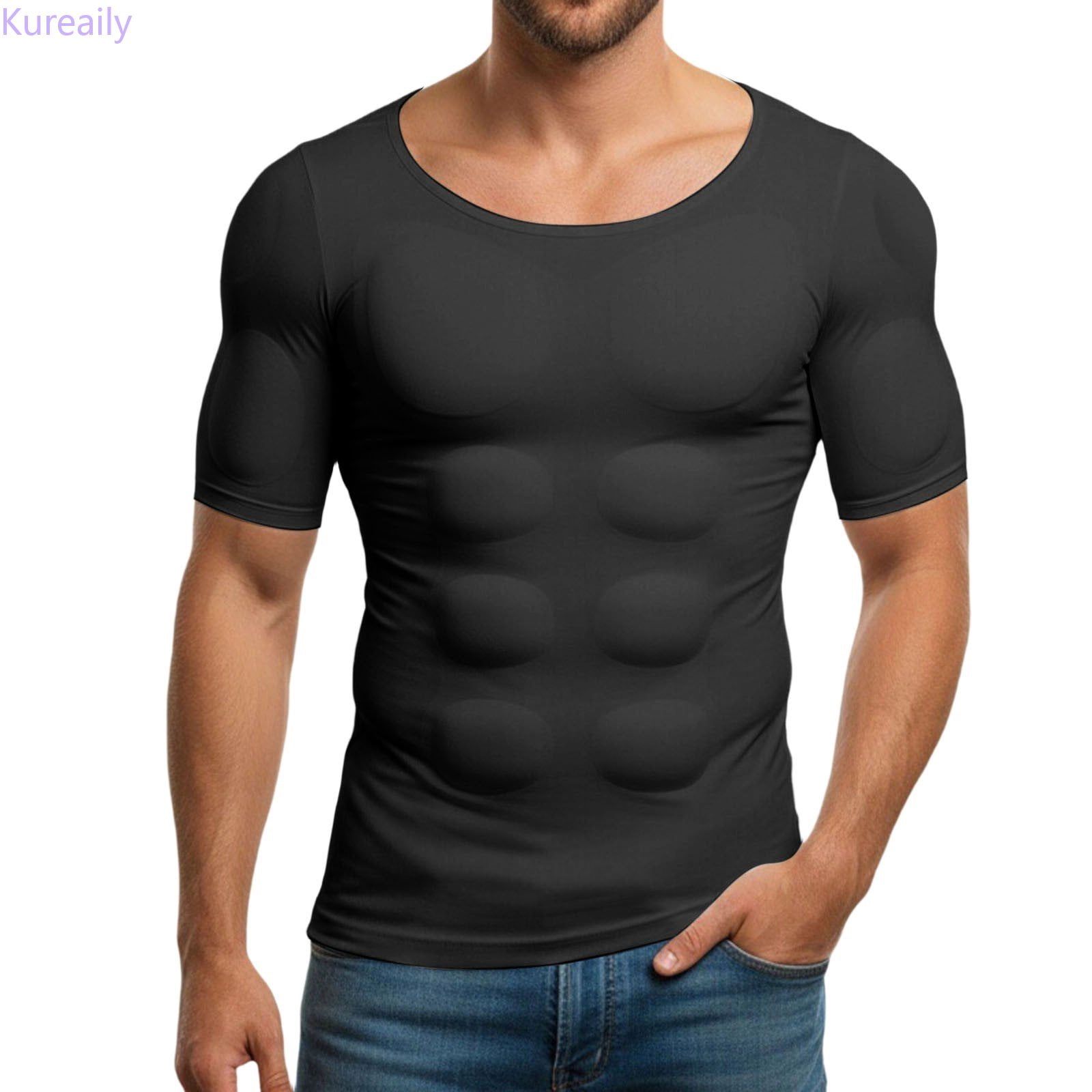 Fat Compressor Men Kureaily Men's Padded Muscle Compression T Shirt Slim Fit Crew Neck Tee ...