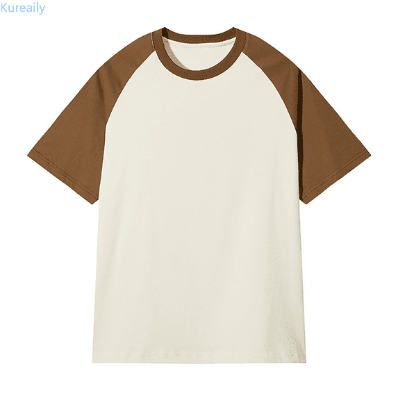 Kureaily Men's Patchwork Round Neck T Shirt Color Contrast Retro Heavy Shoulder T Shirt Pure Color Loose Short Sleeve Lightweight Short Sleeve T-Shirt