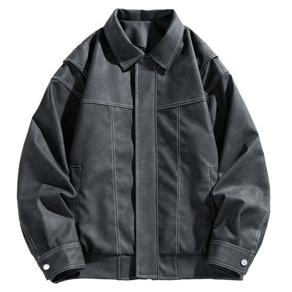 Kureaily Men's Pu Leather Jacket High Street Wide Lapel Jacket