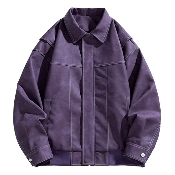 Kureaily Men's Pu Leather Jacket High Street Wide Lapel Jacket