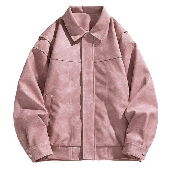 Kureaily Men's Pu Leather Jacket High Street Wide Lapel Jacket